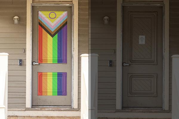 Pride house door before and after redesign